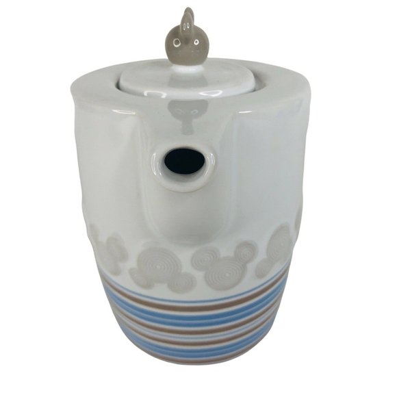 Walt Disney World Mickey Mouse Teapot Blue Brown Stripe White Thailand Unused - Picture 4 of 12